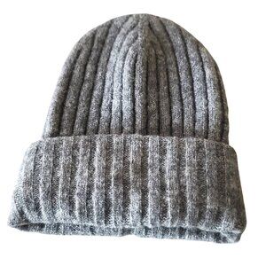 by Anthropologie Ribbed Beanie Hat Gray One Size Unisex Soft Slouchy NWOT